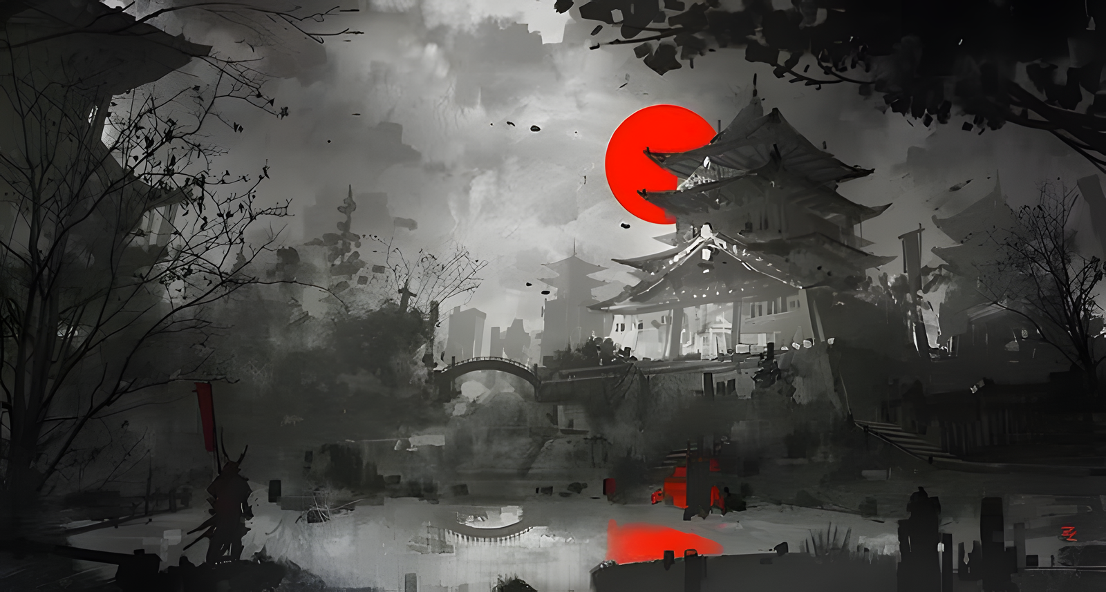 Neon Midnight Samurai Temple 4K Wallpaper | Japanese Aesthetic Desktop Background